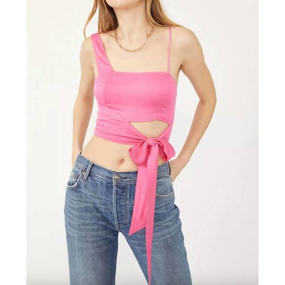 NEW FREE PEOPLE mila tie front crop top in festival fuchsia - Picture 1 of 3